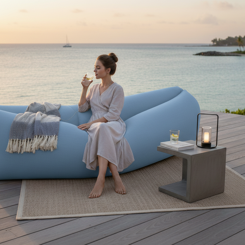 Portable inflatable seat for outdoor use