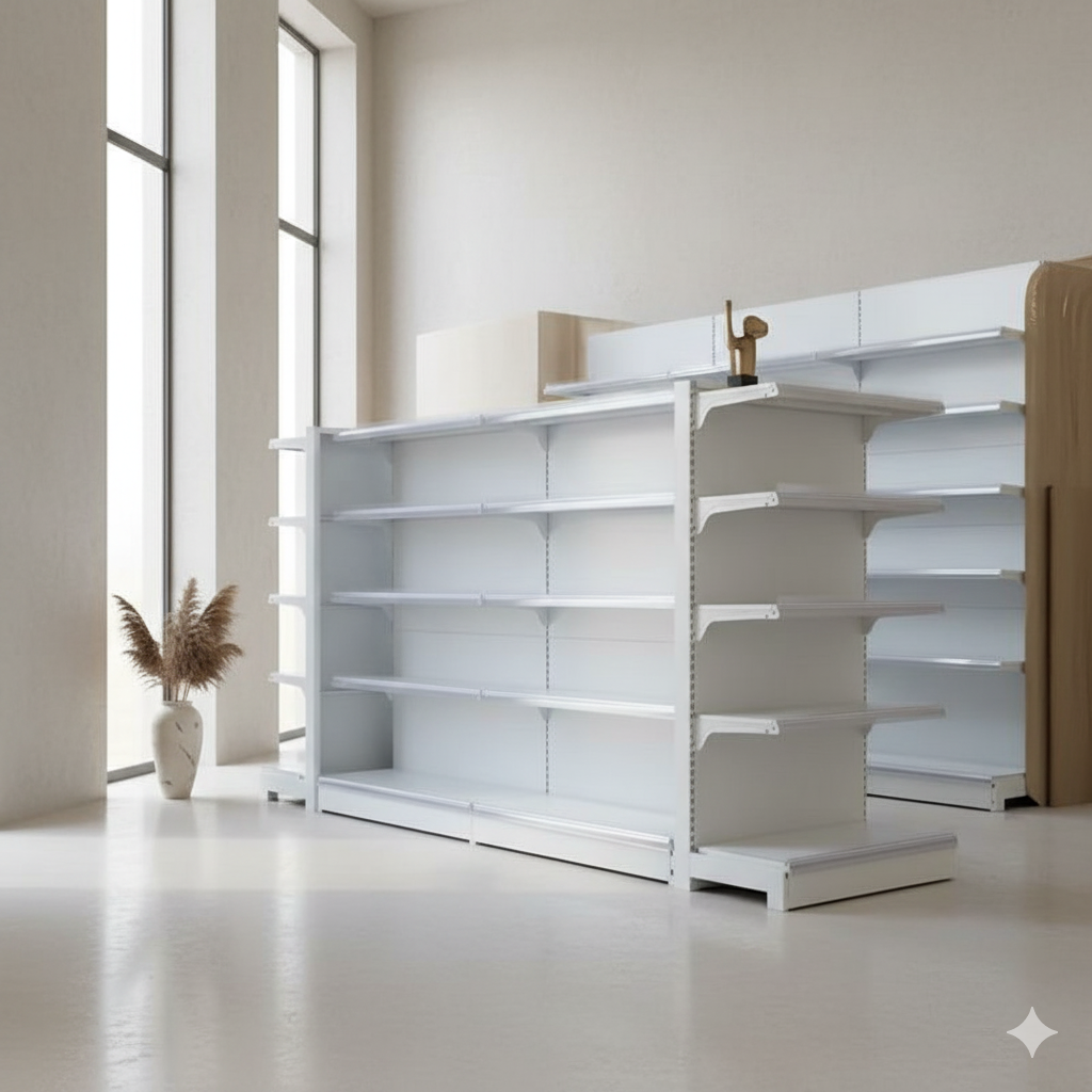 Modern white display shelves for retail stores